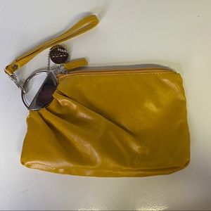 Lulu Gold Color Faux Leather Wristlet Clutch